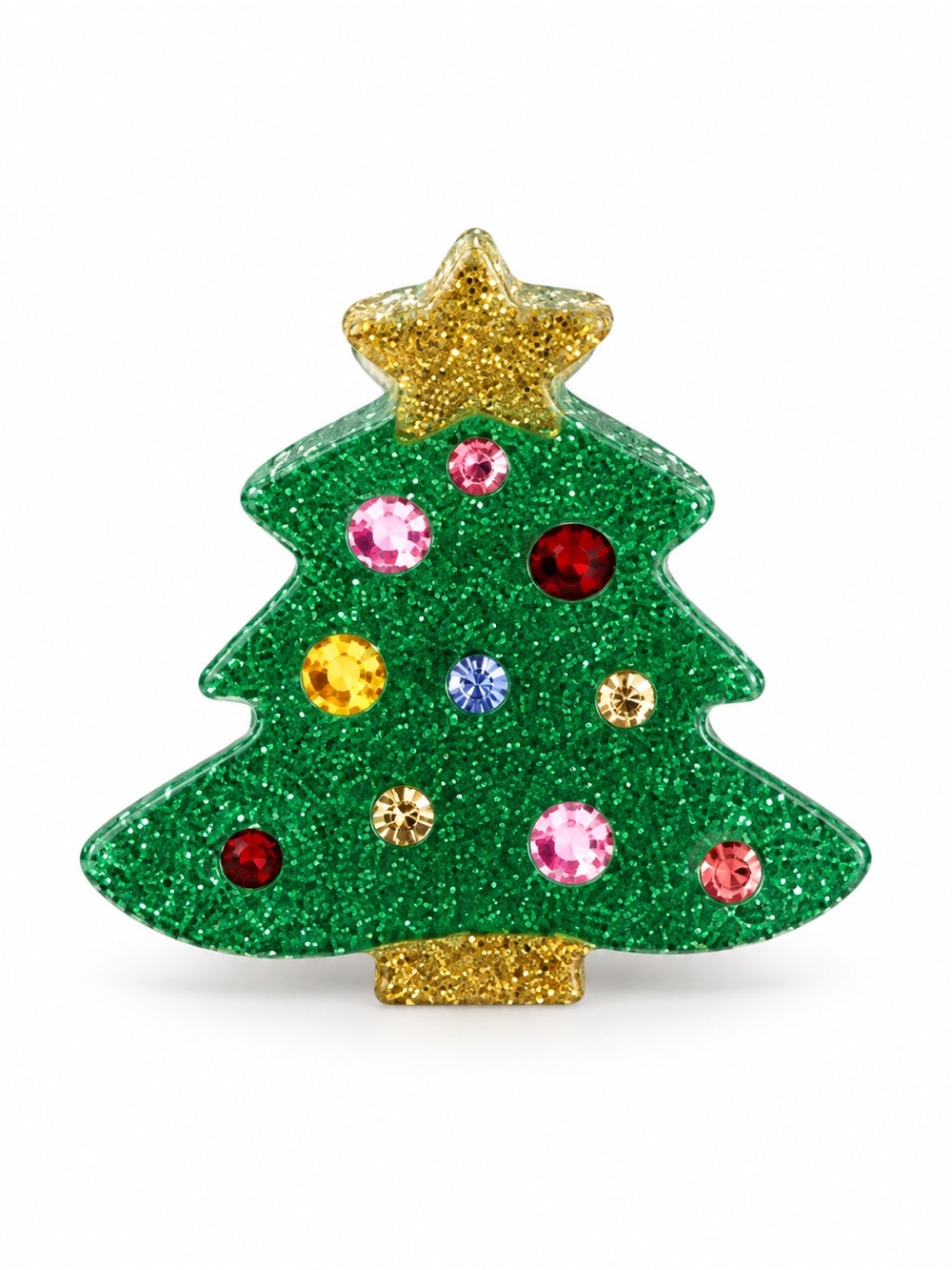 Christmas Tree Ornament Glittery Green Rhinestone Star Mini 1" Lobster Claw Clip